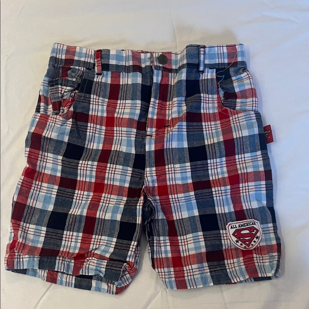 DC Comics Superman Boys Plaid Shorts with flexible waist with belt loops